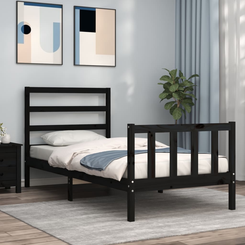 Bedframe met hoofdbord massief hout zwart is nu te koop bij PeponiXL, paradijselijk wonen!