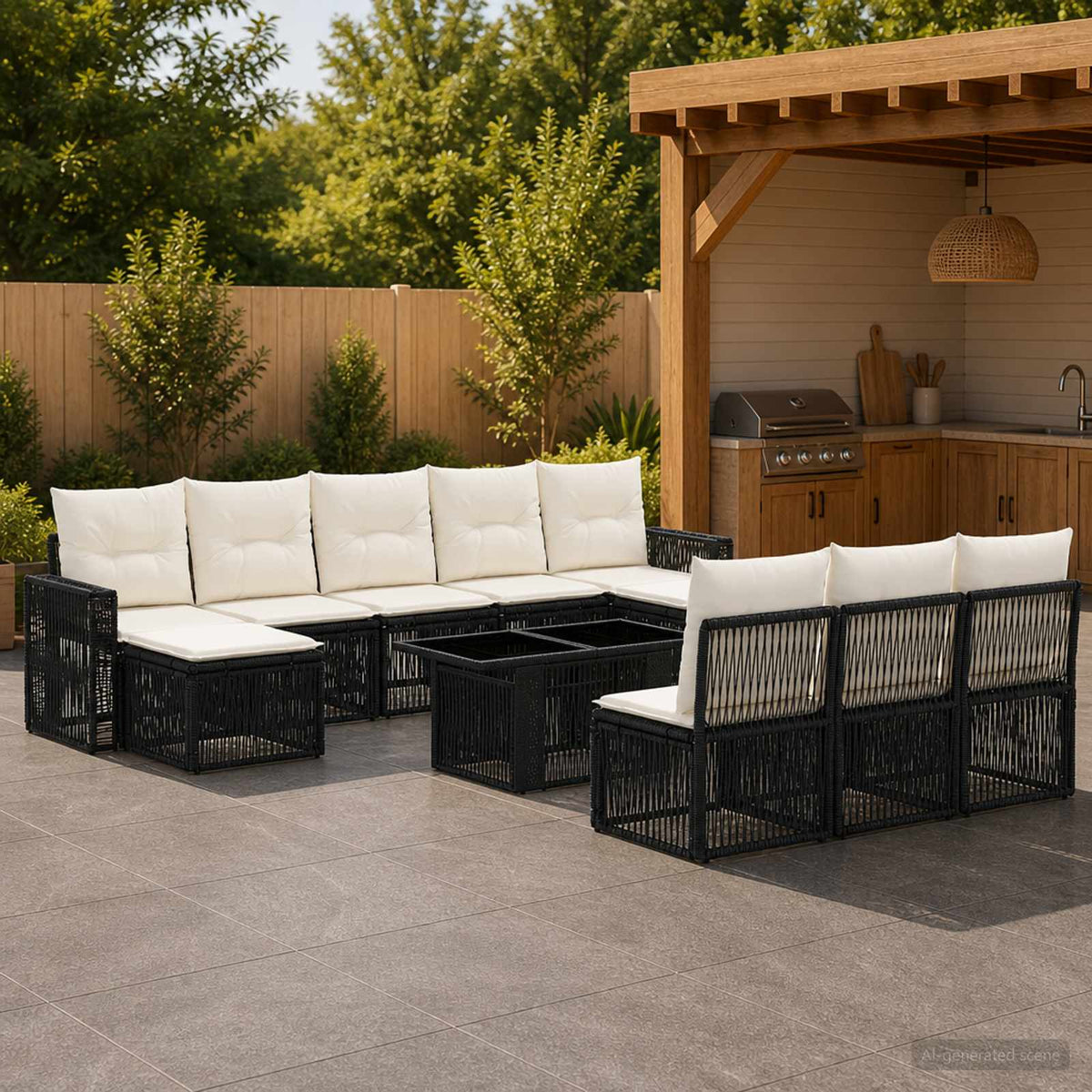 Tuinbankenset 11 st Zwart en Cream Wit poly rattan is nu te koop bij PeponiXL, paradijselijk wonen!