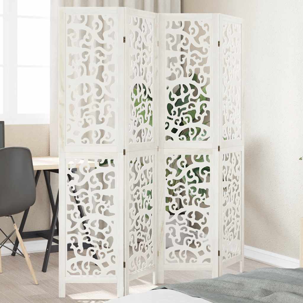 Kamerscherm met 4 panelen massief paulowniahout wit is nu te koop bij PeponiXL, paradijselijk wonen!