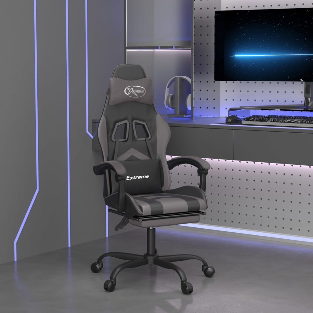 Gamestoel met voetensteun kunstleer zwart en grijs is nu te koop bij PeponiXL, paradijselijk wonen!
