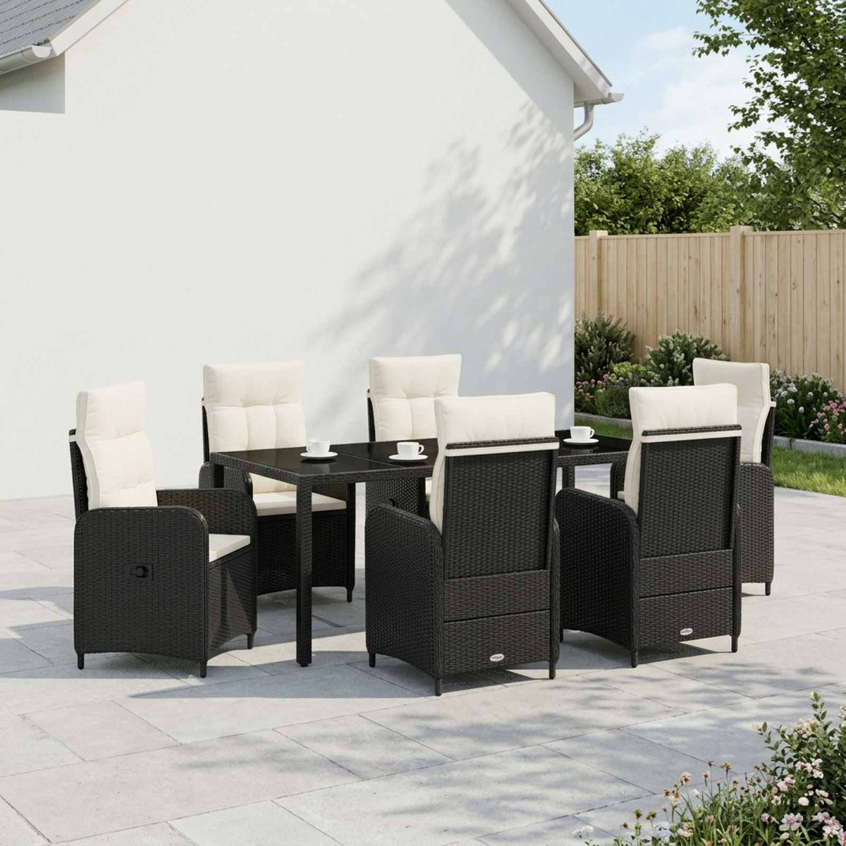 Buiten eettafelset 7 pcs Zwart en Cream Wit 190 x 90 x 75 cm is nu te koop bij PeponiXL, paradijselijk wonen!