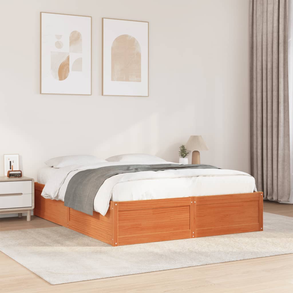 Bed met matras massief grenenhout wasbruin 140x190 cm is nu te koop bij PeponiXL, paradijselijk wonen!