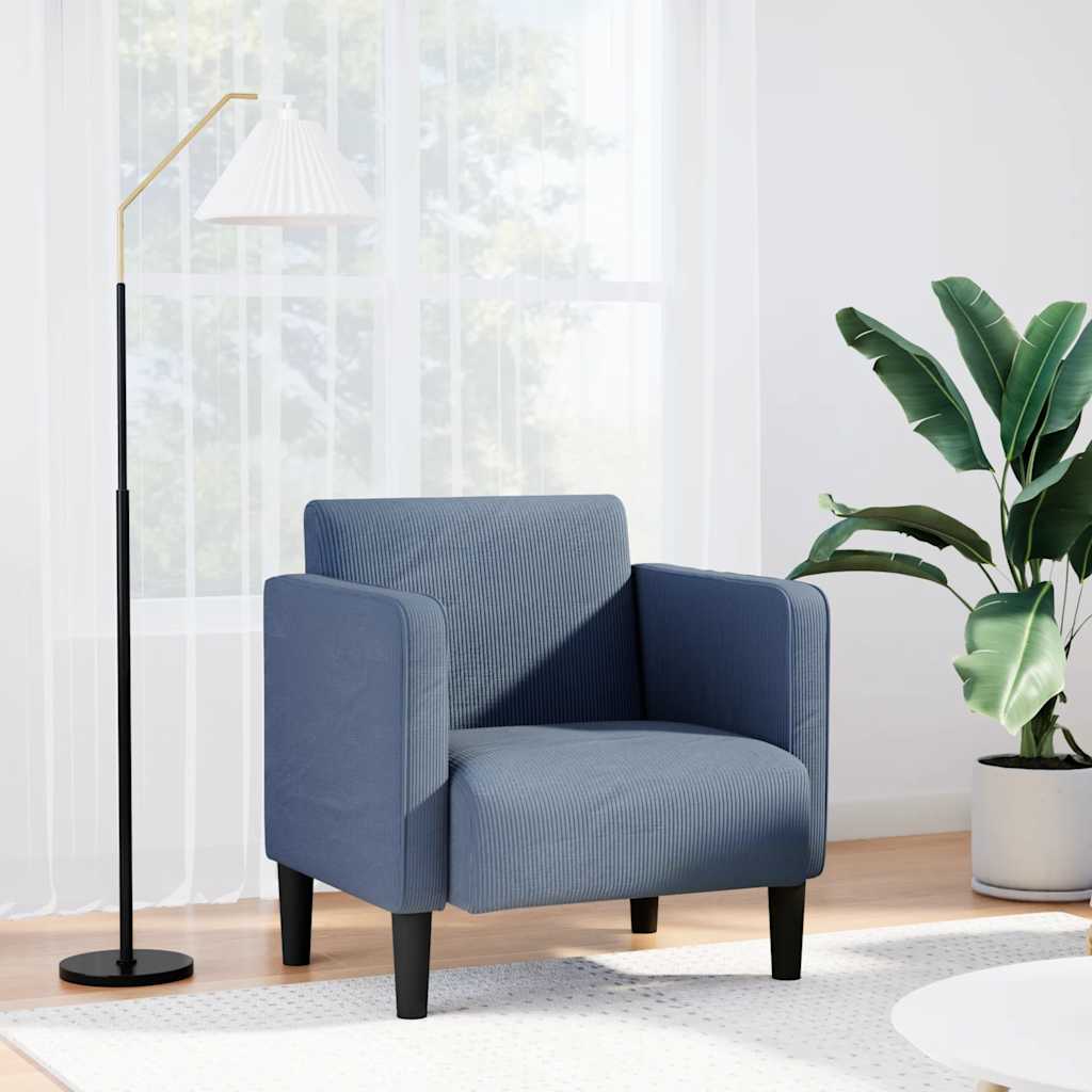 Fauteuil met armleuningen 54 cm corduroy stof blauw is nu te koop bij PeponiXL, paradijselijk wonen!