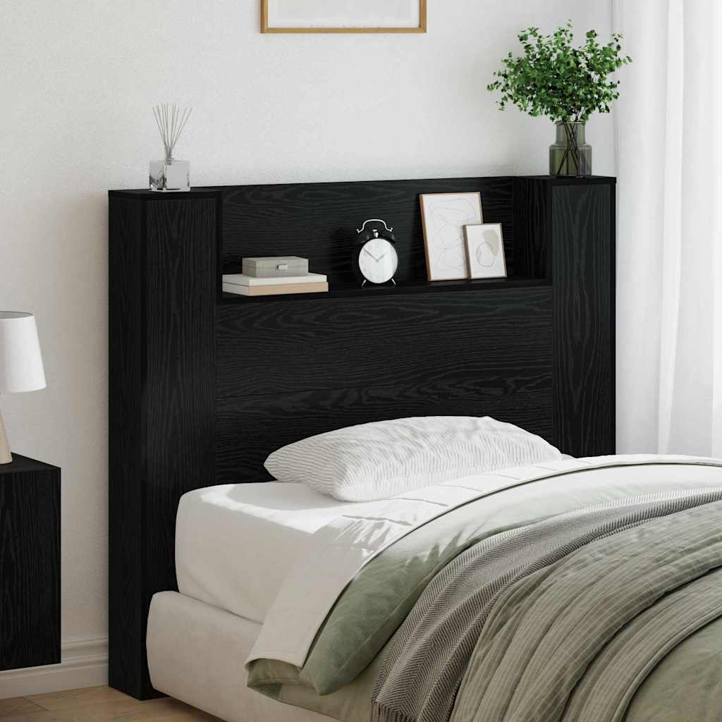 Hoofdbord Zwart Eiken 120 x 15 x 103,5 cm Bewerkt hout is nu te koop bij PeponiXL, paradijselijk wonen!