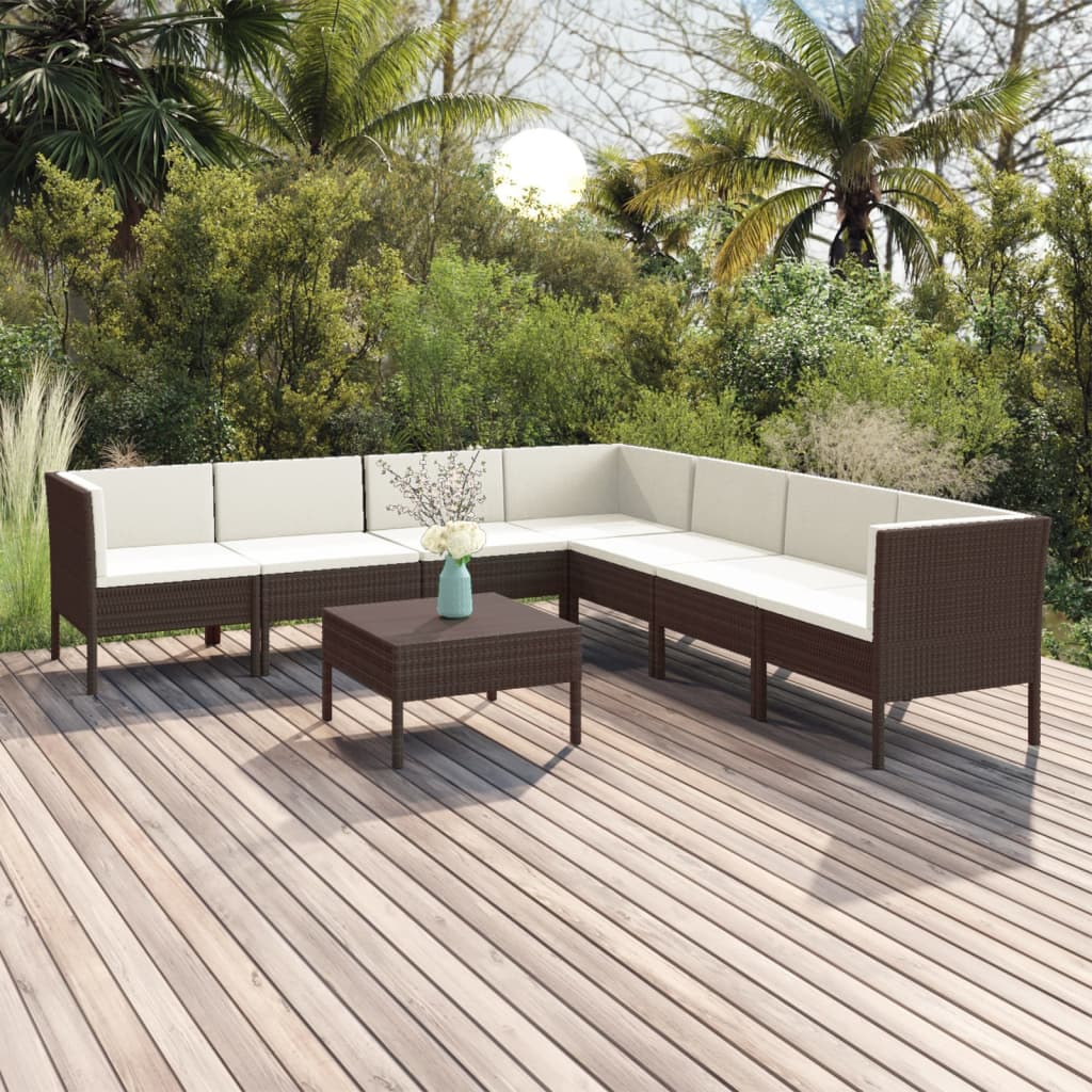 8-delige Loungeset met kussens poly rattan bruin is nu te koop bij PeponiXL, paradijselijk wonen!
