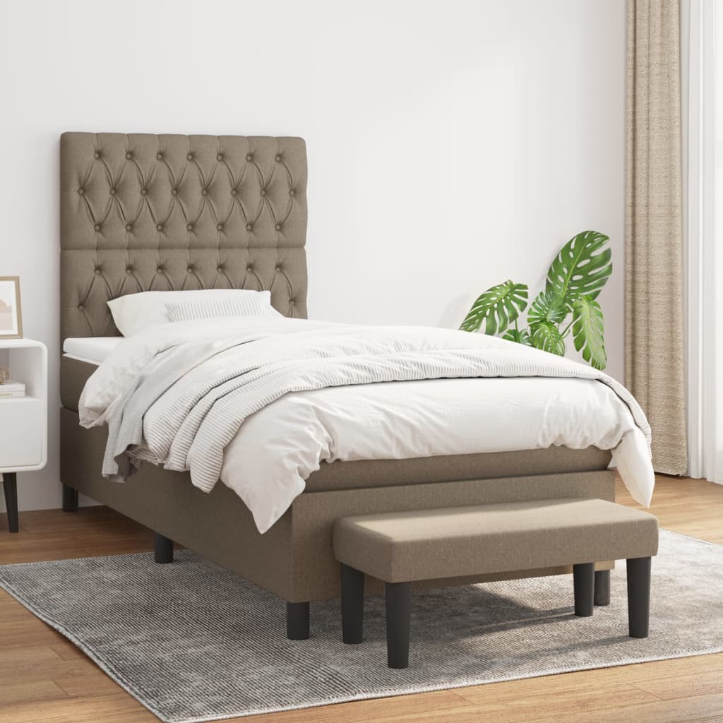 Boxspring met matras stof taupe 90x190 cm is nu te koop bij PeponiXL, paradijselijk wonen!