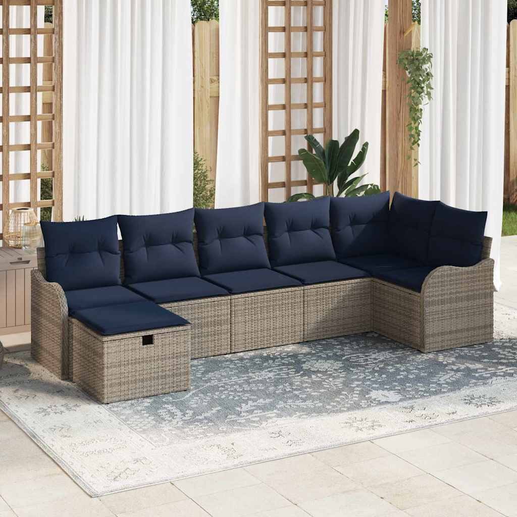 Bankstel met kussen met opslag Grijs en Marineblauw poly rattan is nu te koop bij PeponiXL, paradijselijk wonen!