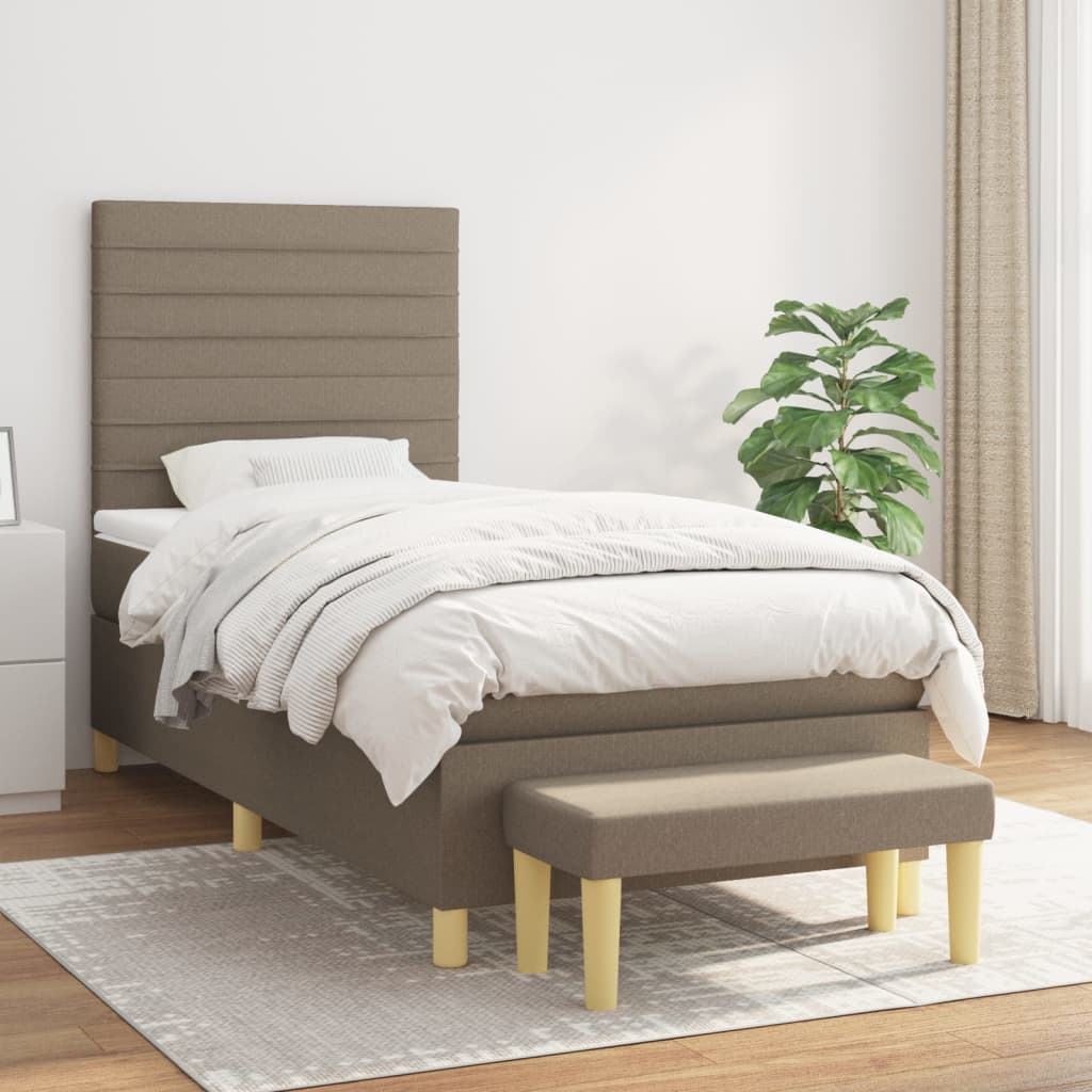 Boxspring met matras stof taupe 90x190 cm is nu te koop bij PeponiXL, paradijselijk wonen!