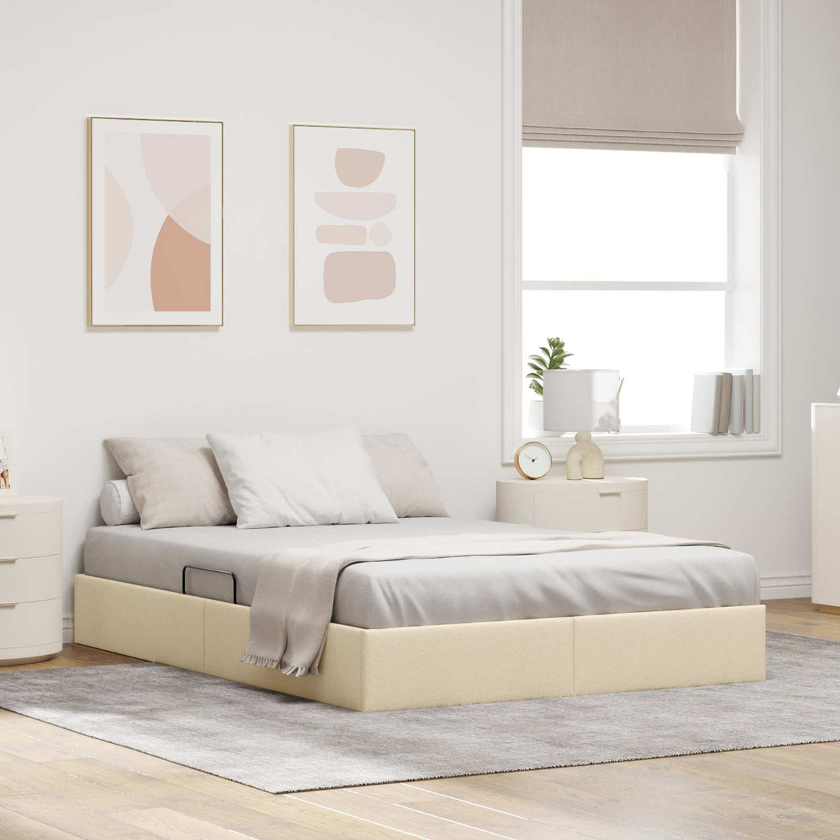 Ottoman Bedframe met opslag Crème 140 x 200 cm Stof is nu te koop bij PeponiXL, paradijselijk wonen!