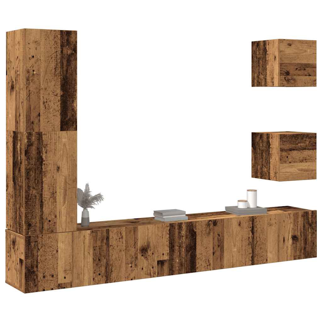 5-delig Tv-meubelset wandmontage bewerkt hout oud houtkleurig is nu te koop bij PeponiXL, paradijselijk wonen!