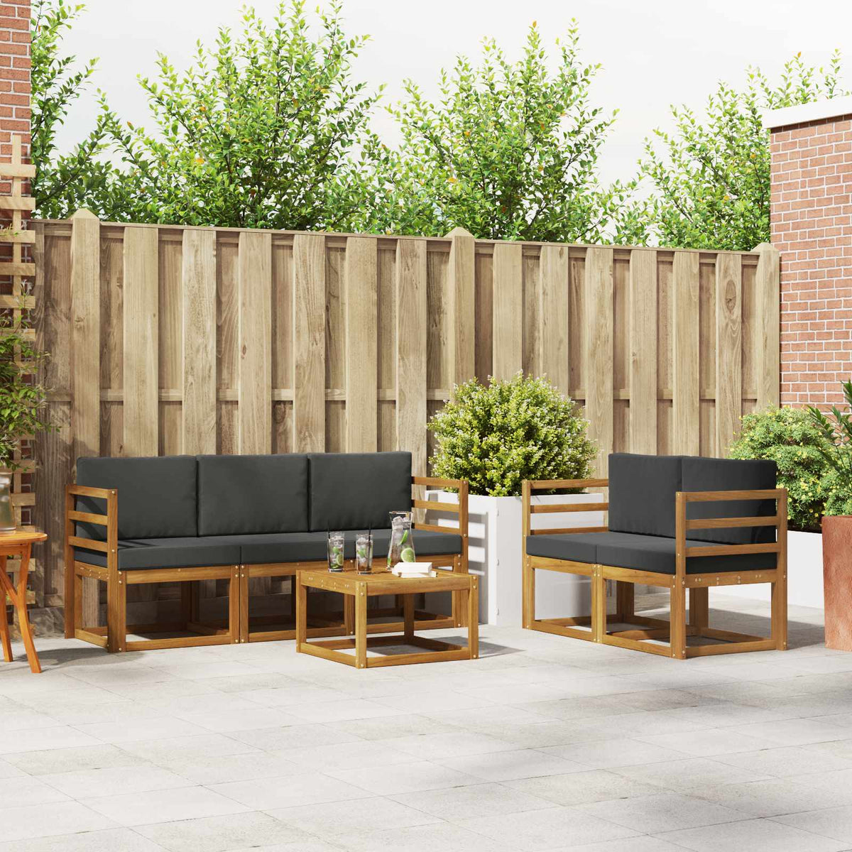 Buiten bankenset met kussen 6 pcs Natuurlijk en Antraciet is nu te koop bij PeponiXL, paradijselijk wonen!