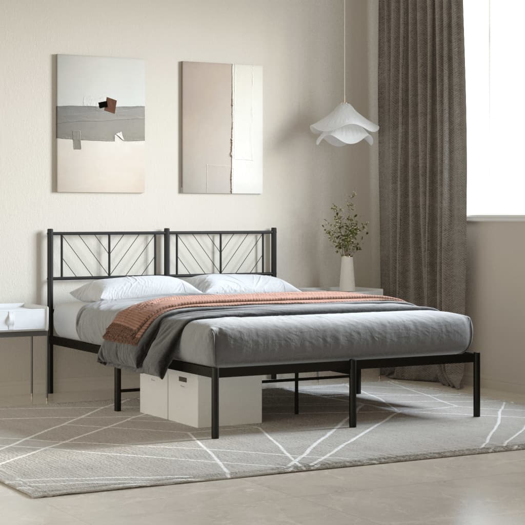 Bedframe met hoofdbord metaal zwart 120x190 cm is nu te koop bij PeponiXL, paradijselijk wonen!