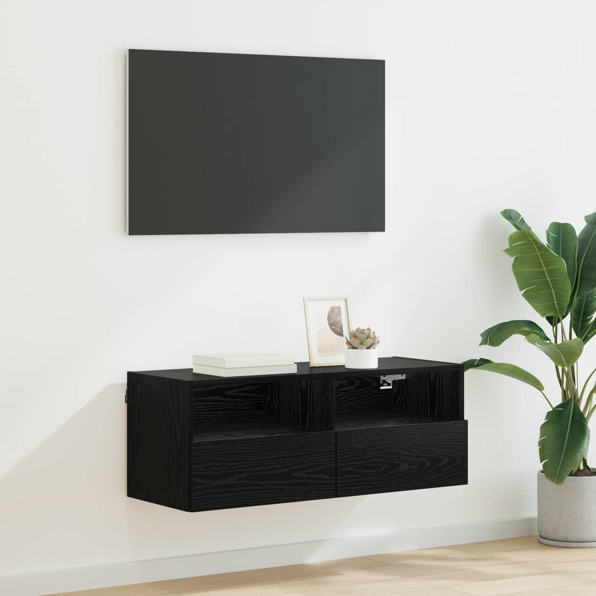 TV Wandkast Zwart Eiken 80 x 30 x 30 cm Bewerkt hout is nu te koop bij PeponiXL, paradijselijk wonen!