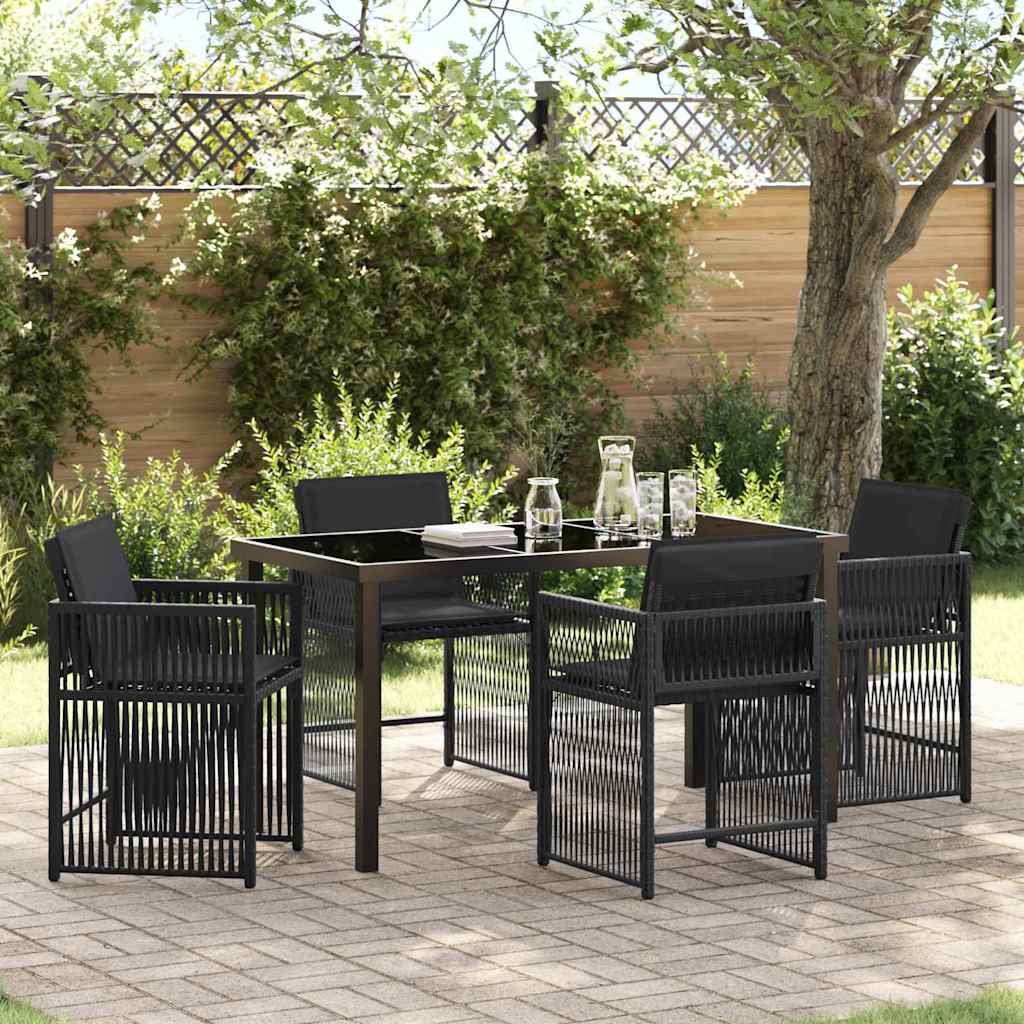 Tuin eettafelset 5 pcs Zwart poly rattan is nu te koop bij PeponiXL, paradijselijk wonen!