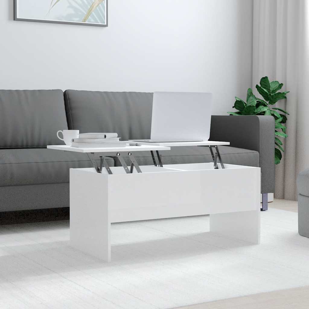 Salontafel 102x50,5x46,5 cm bewerkt hout hoogglans wit is nu te koop bij PeponiXL, paradijselijk wonen!