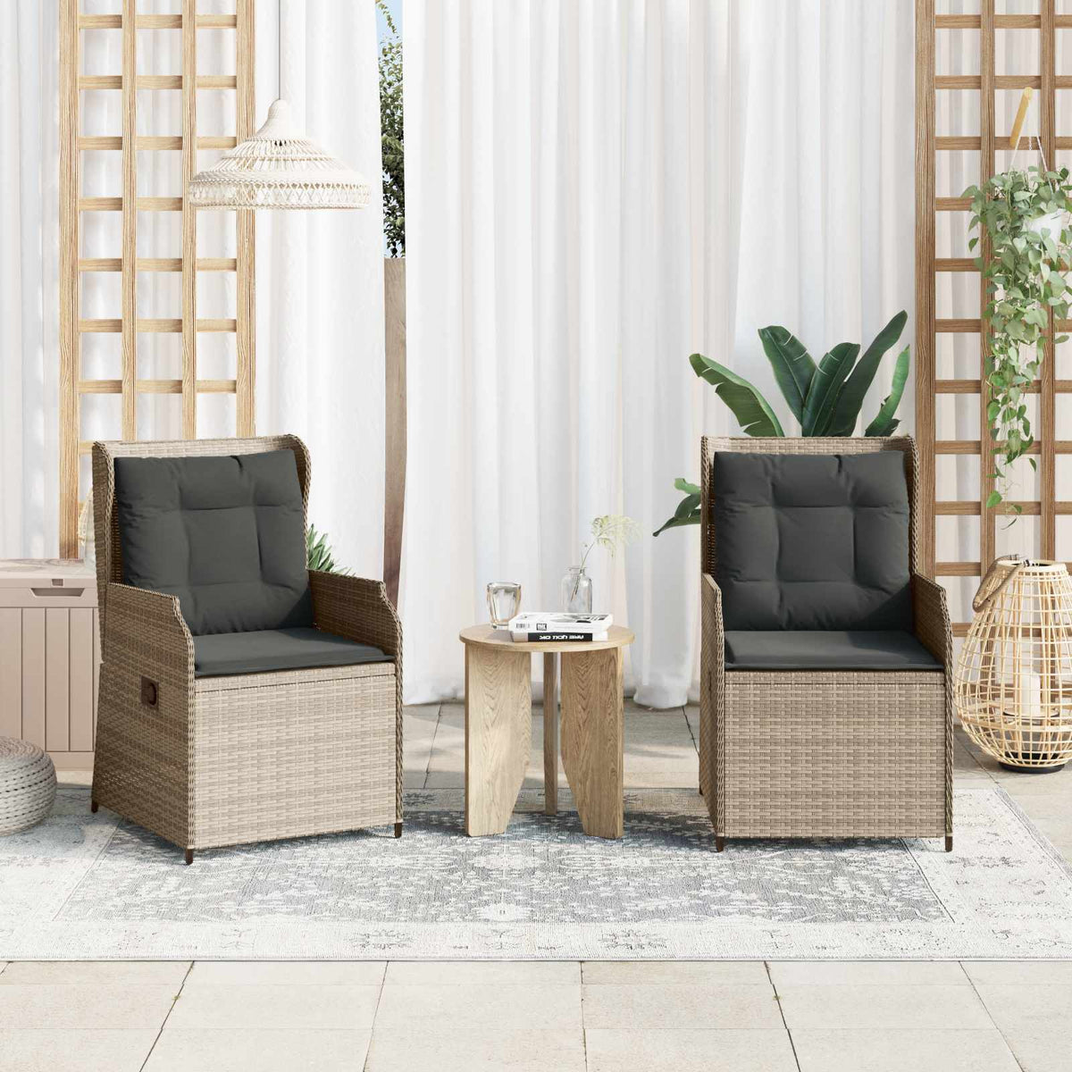 Tuinbank 2 pcs Lichtgrijs poly rattan is nu te koop bij PeponiXL, paradijselijk wonen!