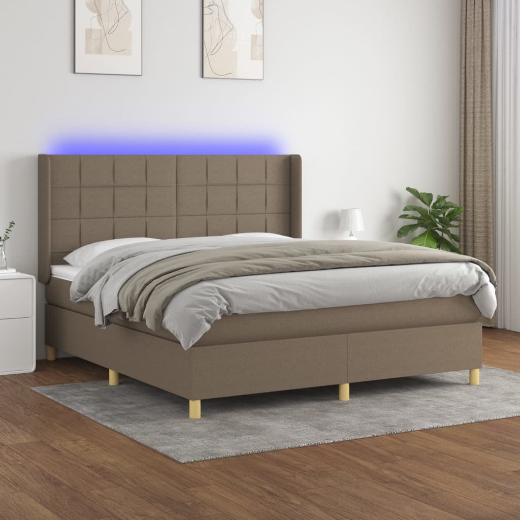 Boxspring met matras en LED stof taupe 160x200 cm is nu te koop bij PeponiXL, paradijselijk wonen!