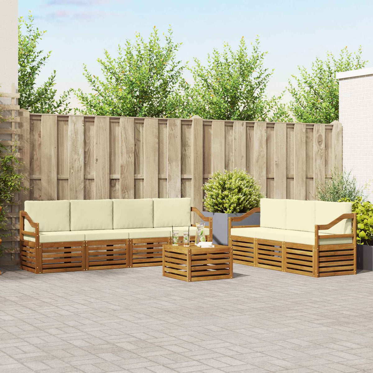 Sofa-Sets 8 pcs Natuurlijk en Crème Massief Acaciahout is nu te koop bij PeponiXL, paradijselijk wonen!