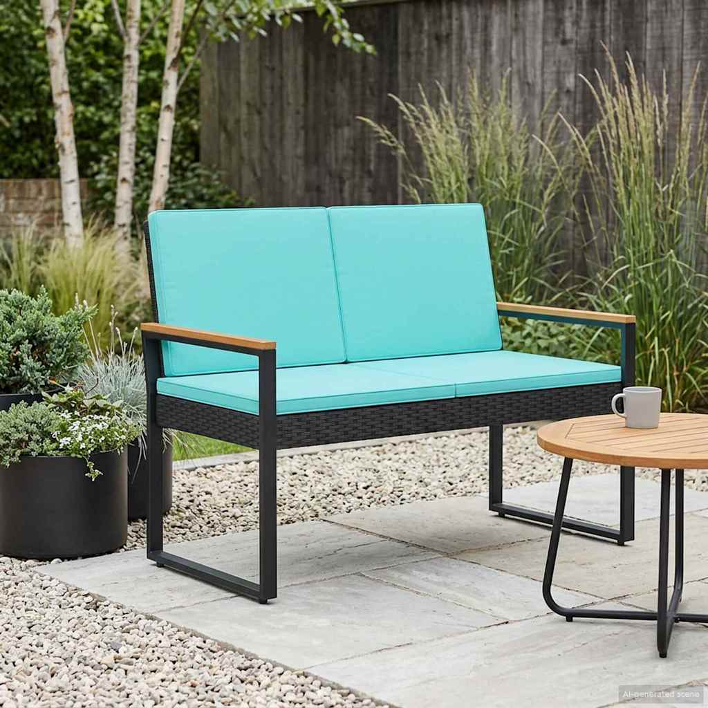 Tuinbank Zwart en Turquoise 107 x 61 x 80 cm poly rattan is nu te koop bij PeponiXL, paradijselijk wonen!