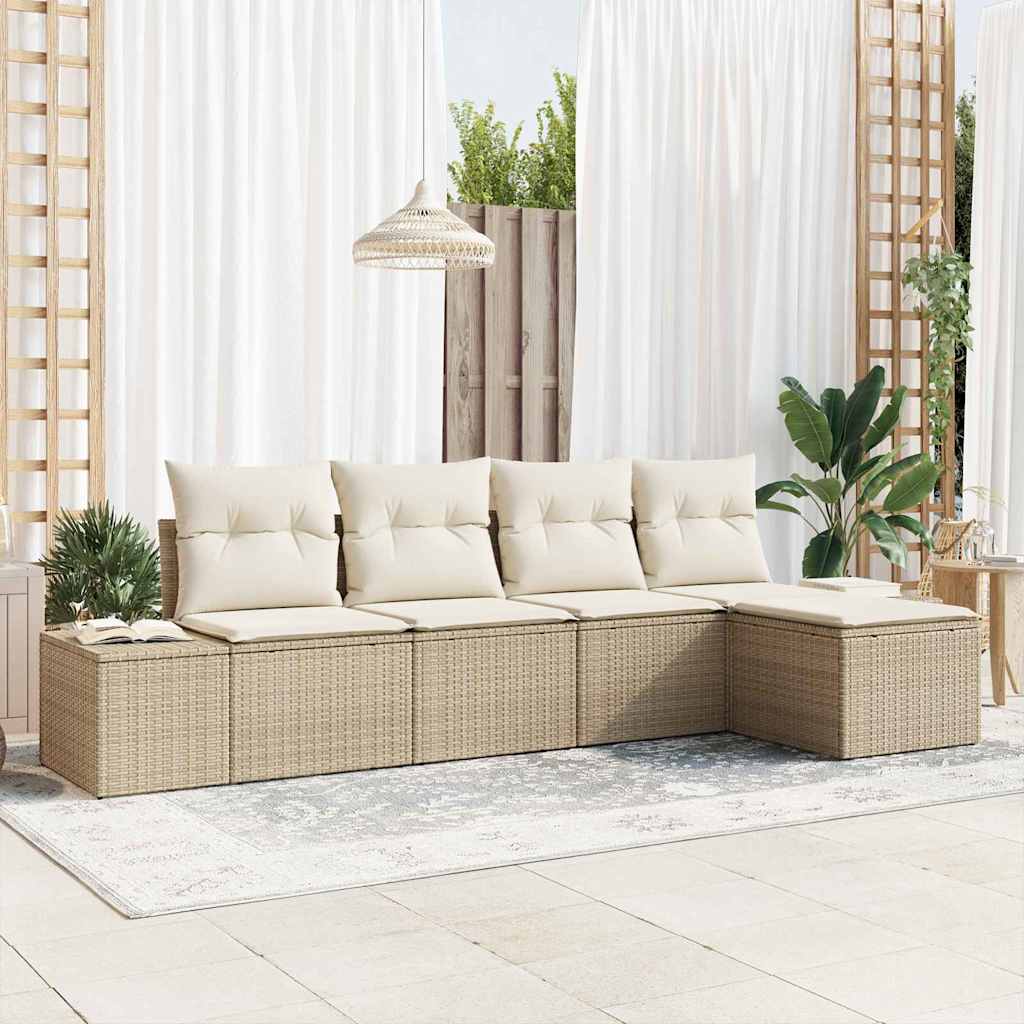 Tuin Sofa Set 5 st Beige en Crème poly rattan is nu te koop bij PeponiXL, paradijselijk wonen!