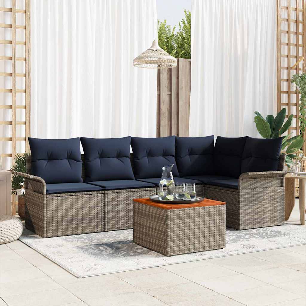 Tuinbankenset met kussen 6 pcs Grijs poly rattan is nu te koop bij PeponiXL, paradijselijk wonen!