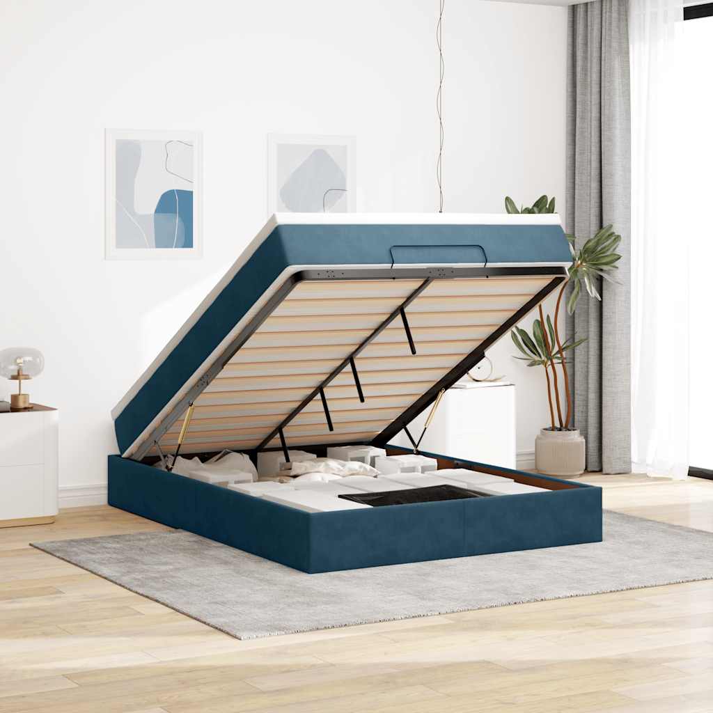 Ottoman bed met matras 140x200cm fluweel donkerblauw is nu te koop bij PeponiXL, paradijselijk wonen!