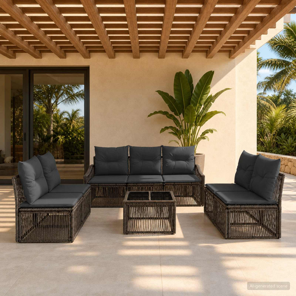 Tuinbankenset 8 pcs Grijs poly rattan is nu te koop bij PeponiXL, paradijselijk wonen!