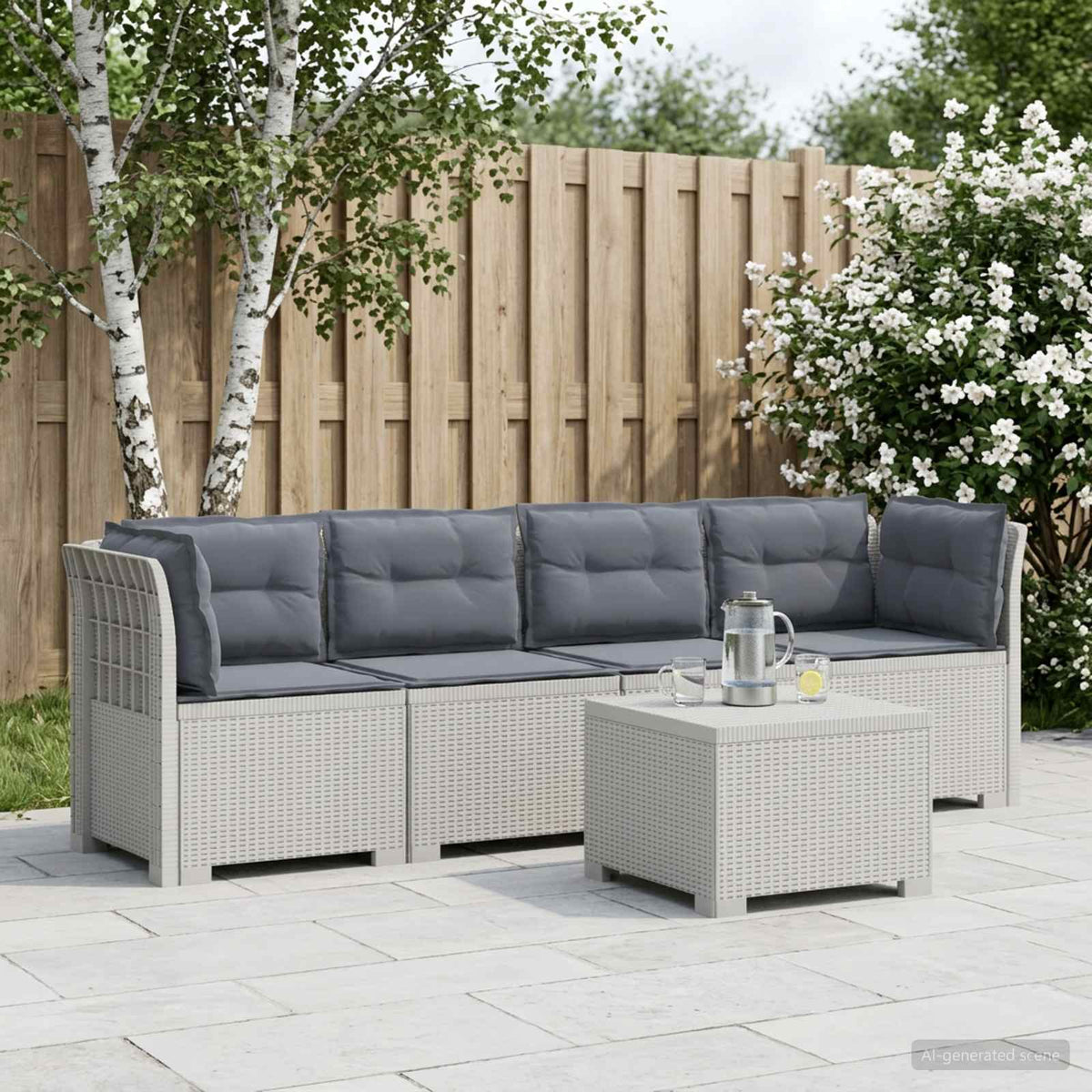 4-Persoons Tuin Sofa met Kussens Rieten Look PP Wit is nu te koop bij PeponiXL, paradijselijk wonen!