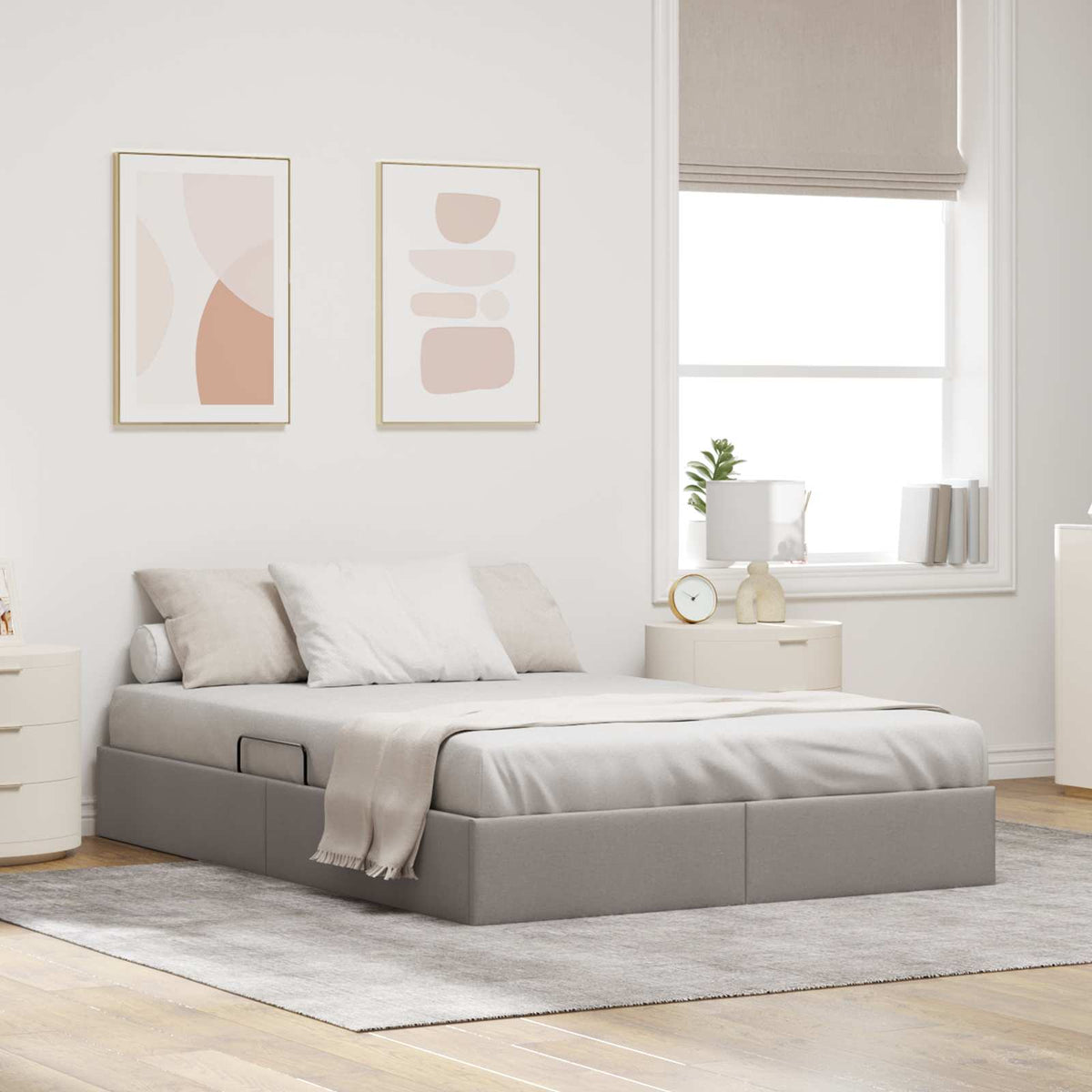 Ottoman Bedframe met opslag Taupe 140 x 200 cm Stof is nu te koop bij PeponiXL, paradijselijk wonen!