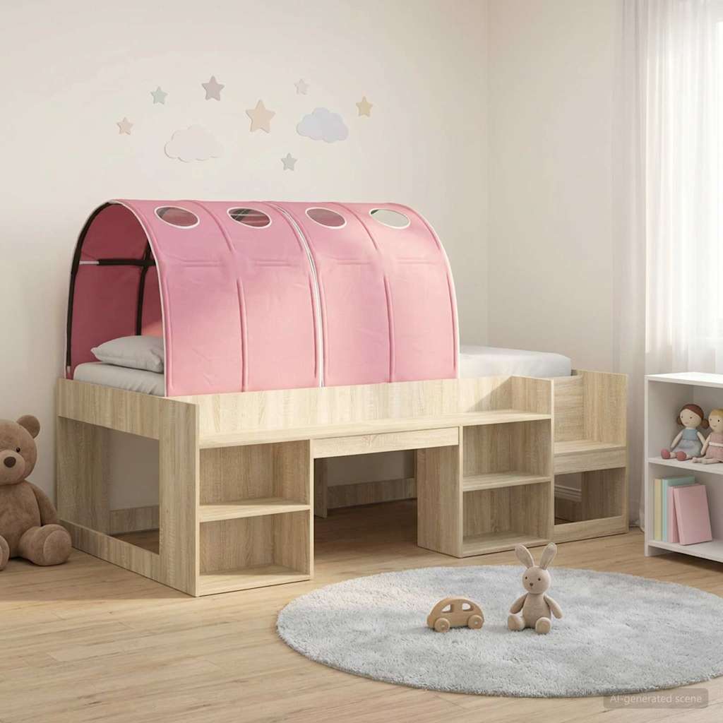Bedframe met tunnel met plank 3 st Sonoma eiken en roze is nu te koop bij PeponiXL, paradijselijk wonen!