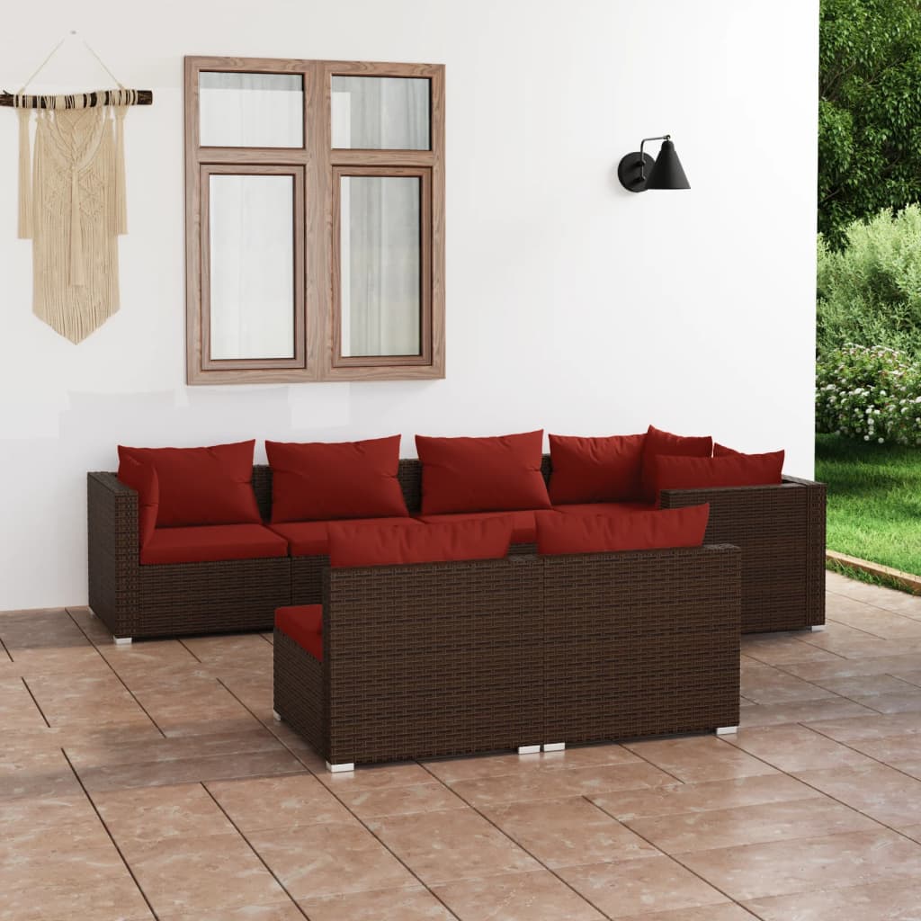 7-delige Loungeset met kussens poly rattan bruin is nu te koop bij PeponiXL, paradijselijk wonen!