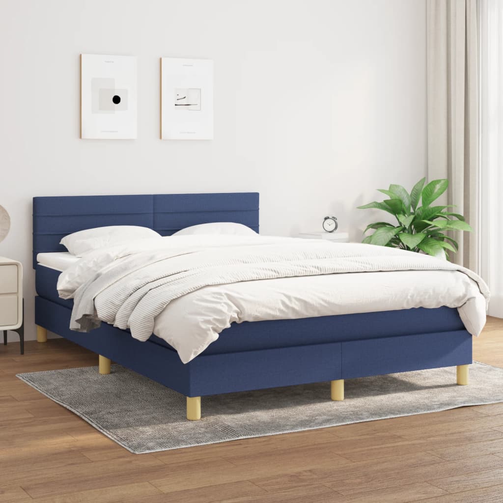 Boxspring met matras stof blauw 140x190 cm is nu te koop bij PeponiXL, paradijselijk wonen!