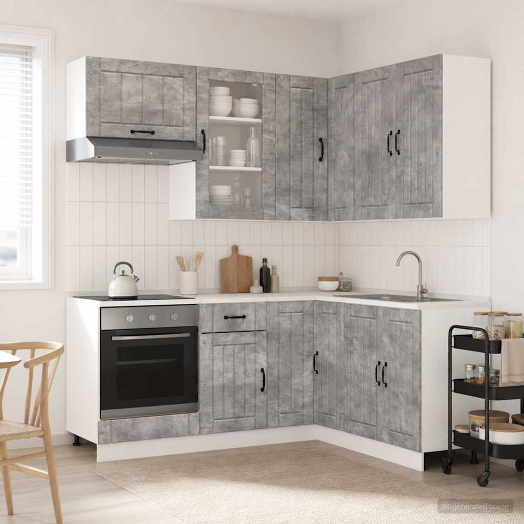 Keukenblok LUCCA 8 pcs Betongrijs Bewerkt hout is nu te koop bij PeponiXL, paradijselijk wonen!