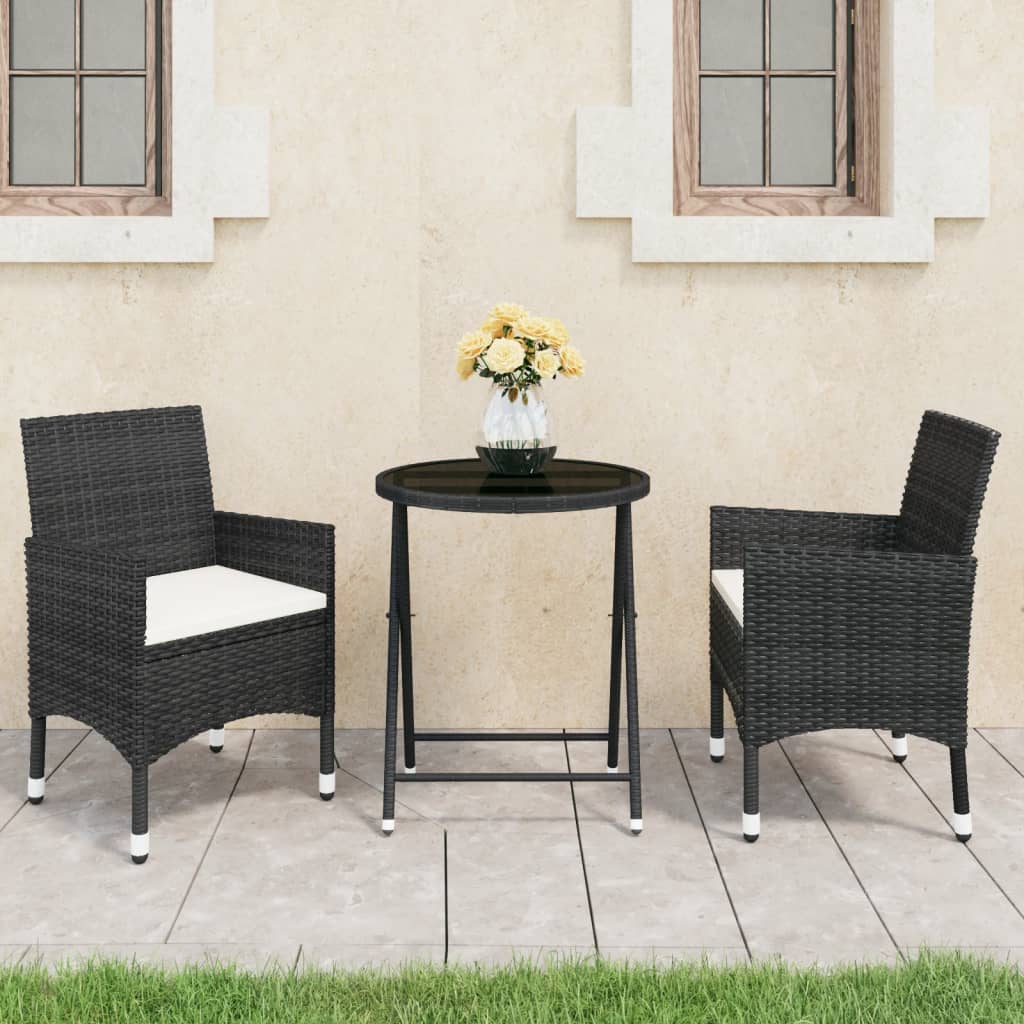 3-delige Bistroset poly rattan en gehard glas zwart is nu te koop bij PeponiXL, paradijselijk wonen!