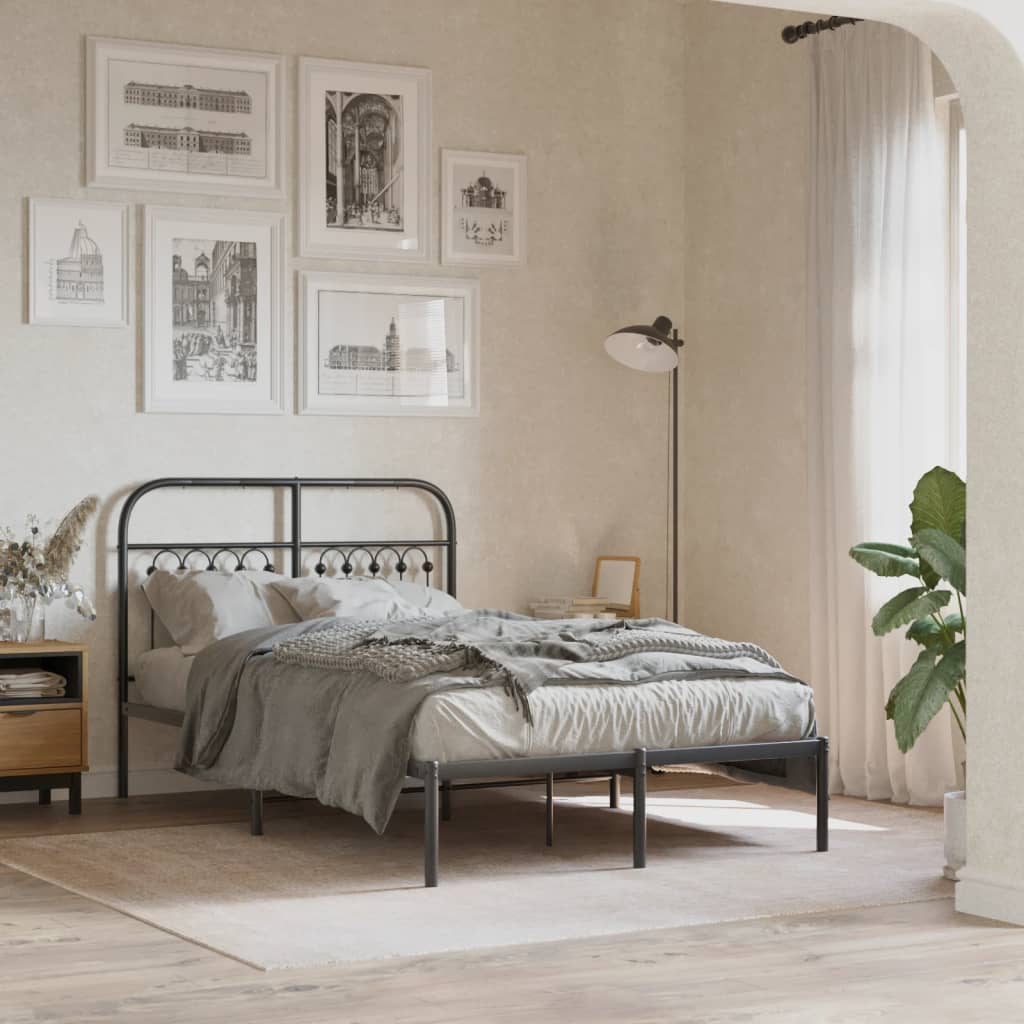 Bedframe met hoofdbord metaal zwart 120x200 cm is nu te koop bij PeponiXL, paradijselijk wonen!
