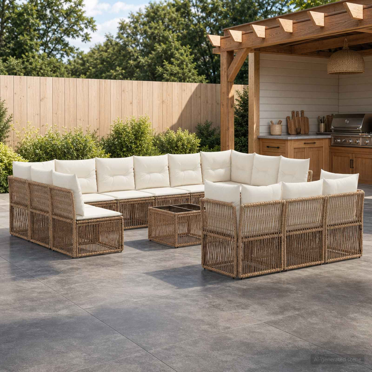 Tuinbankenset 14 pcs Beige poly rattan is nu te koop bij PeponiXL, paradijselijk wonen!