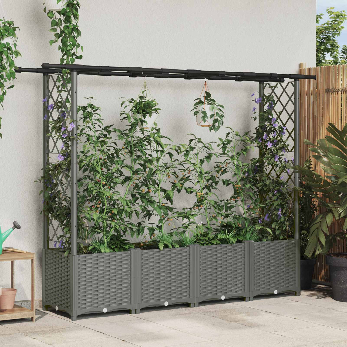Verhoogd Bed met Trellis en Dak Lichtgrijs 203 x 40 x 136 cm PP is nu te koop bij PeponiXL, paradijselijk wonen!