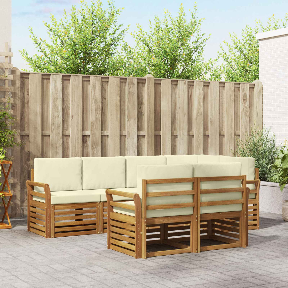 Hoekbank Set met kussen 7 pcs Natuurlijk en Crème is nu te koop bij PeponiXL, paradijselijk wonen!
