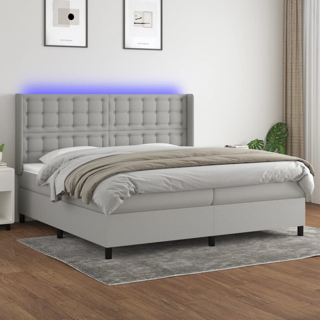 Boxspring met matras en LED stof lichtgrijs 200x200 cm is nu te koop bij PeponiXL, paradijselijk wonen!