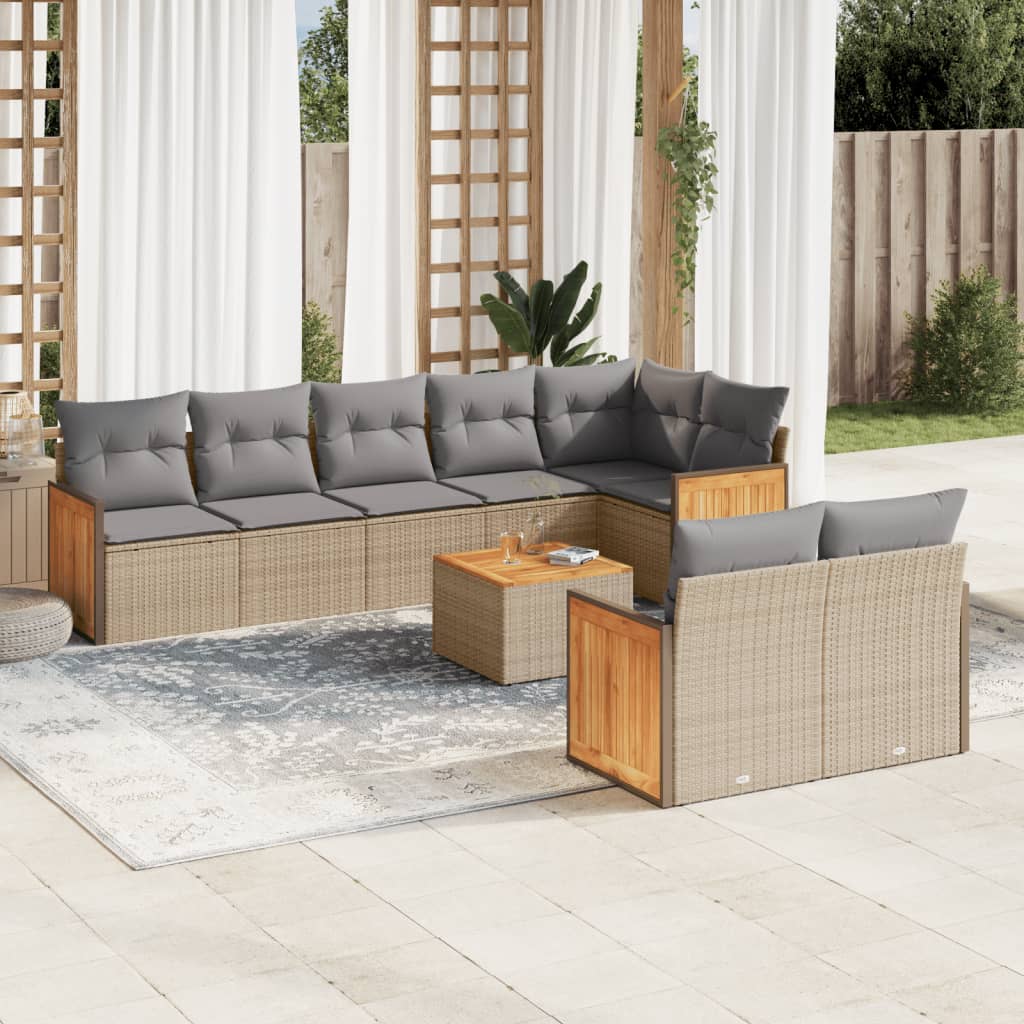 9-delige Loungeset met kussens poly rattan beige is nu te koop bij PeponiXL, paradijselijk wonen!