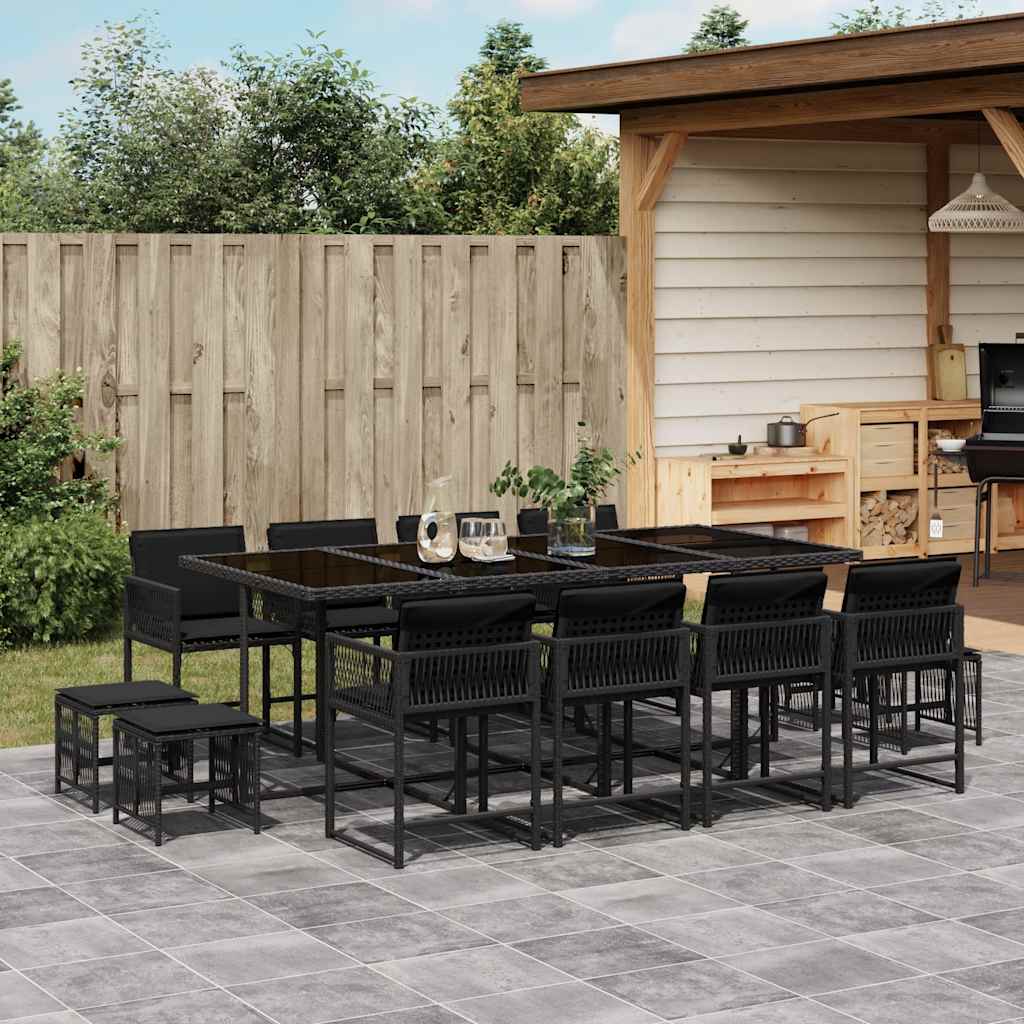 13-delige Tuinset met kussens poly rattan zwart is nu te koop bij PeponiXL, paradijselijk wonen!