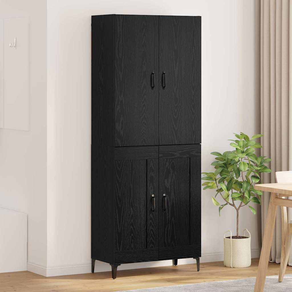 Highboard Zwart Eiken 69,5 x 34 x 180 cm Bewerkt hout is nu te koop bij PeponiXL, paradijselijk wonen!