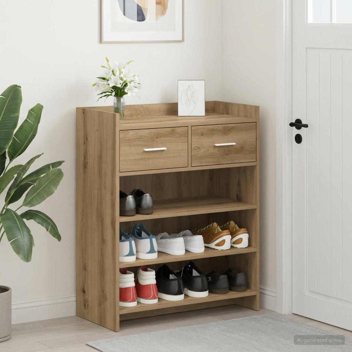 Schoenenkast 73,5 x 36 x 92 cm Bewerkt hout Artisanaal eiken is nu te koop bij PeponiXL, paradijselijk wonen!