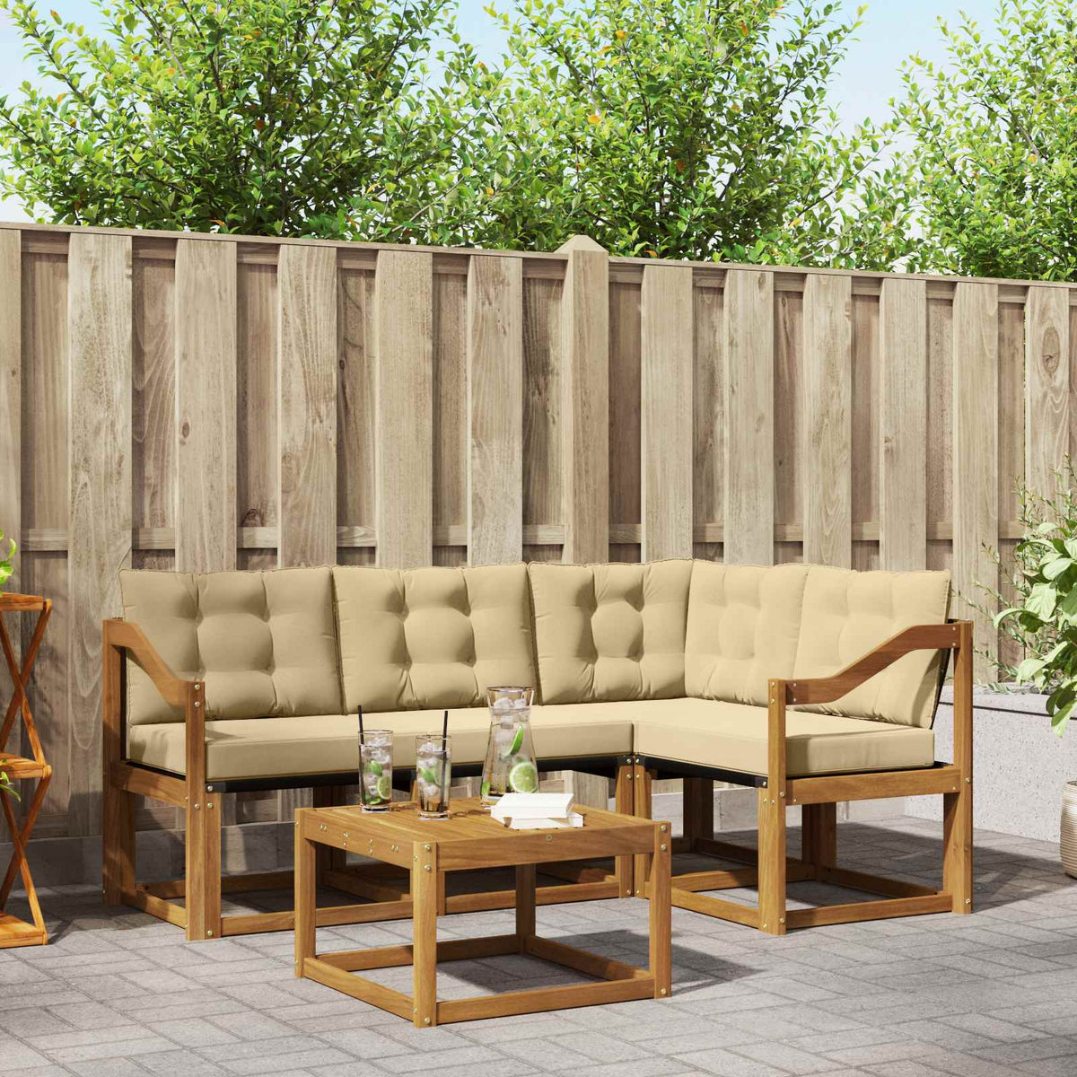 Buiten bankenset met kussen 5 pcs Natuurlijk en Beige is nu te koop bij PeponiXL, paradijselijk wonen!