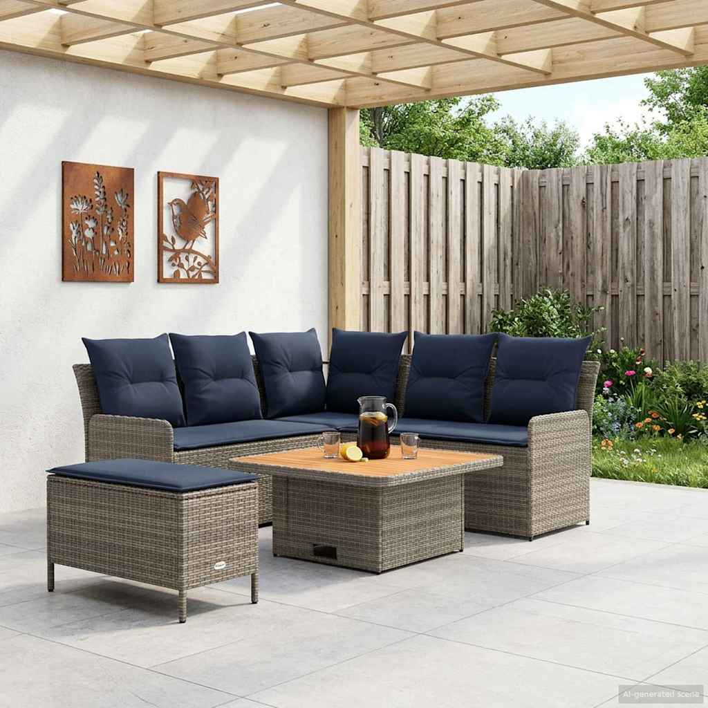 Meubelsets met kussen 5 pcs Grijs en Marineblauw PE Rattan is nu te koop bij PeponiXL, paradijselijk wonen!