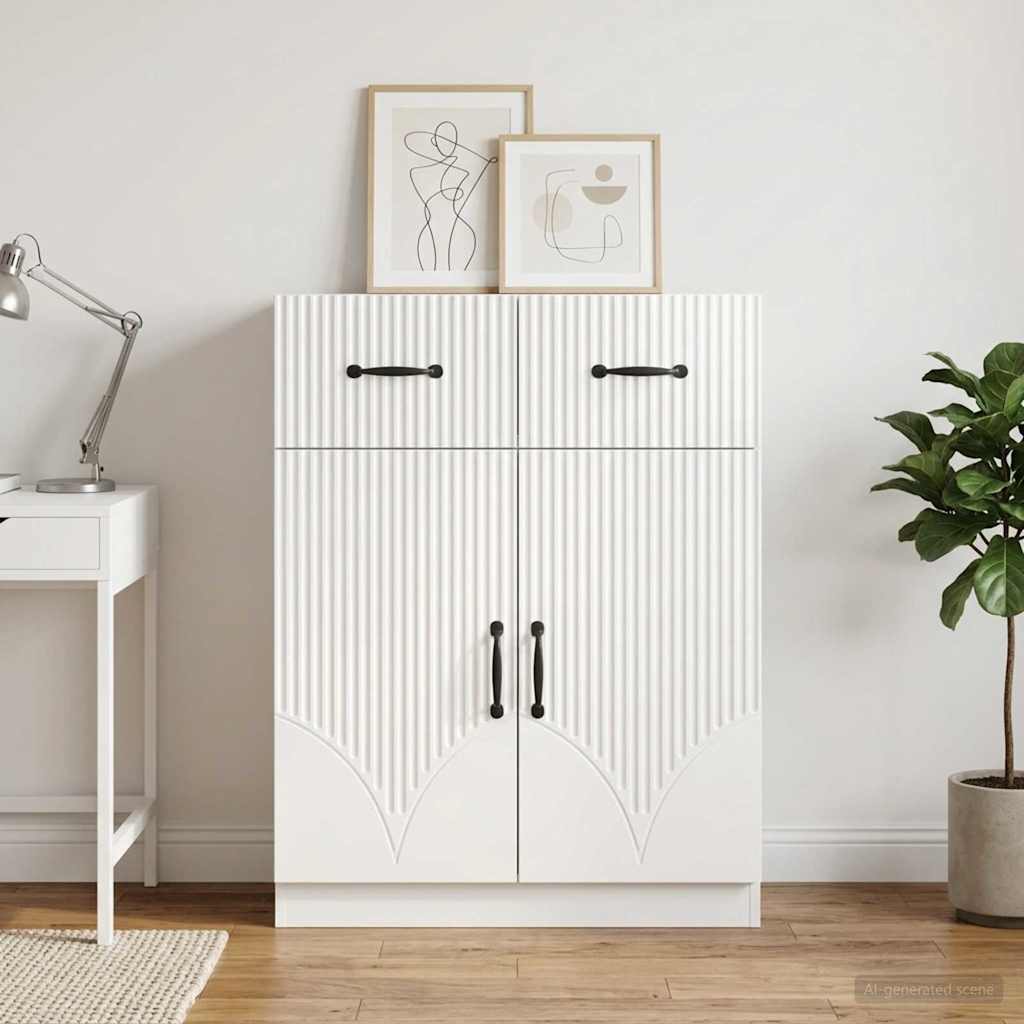Dressoir met lade Hoogglans Wit 66 x 34,5 x 87 cm Bewerkt hout is nu te koop bij PeponiXL, paradijselijk wonen!