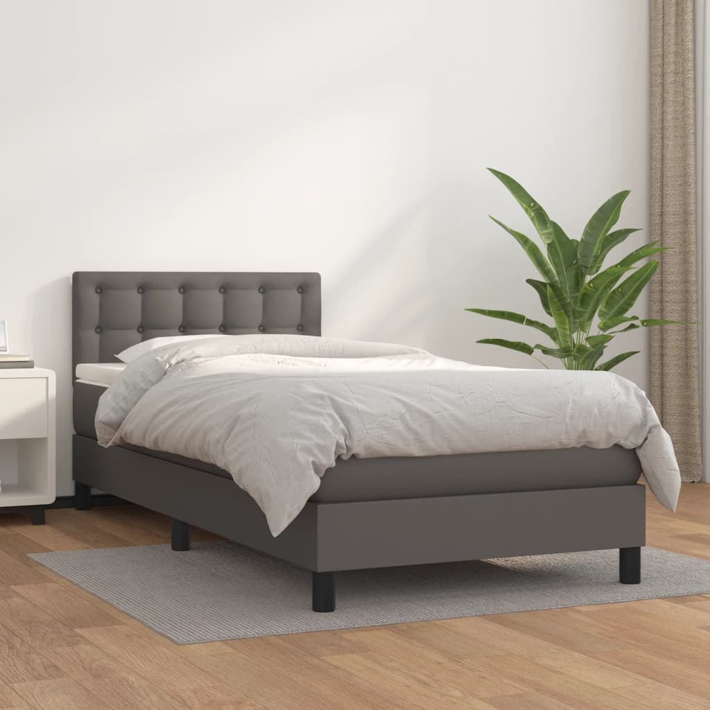 Boxspring met matras kunstleer grijs 90x200 cm is nu te koop bij PeponiXL, paradijselijk wonen!