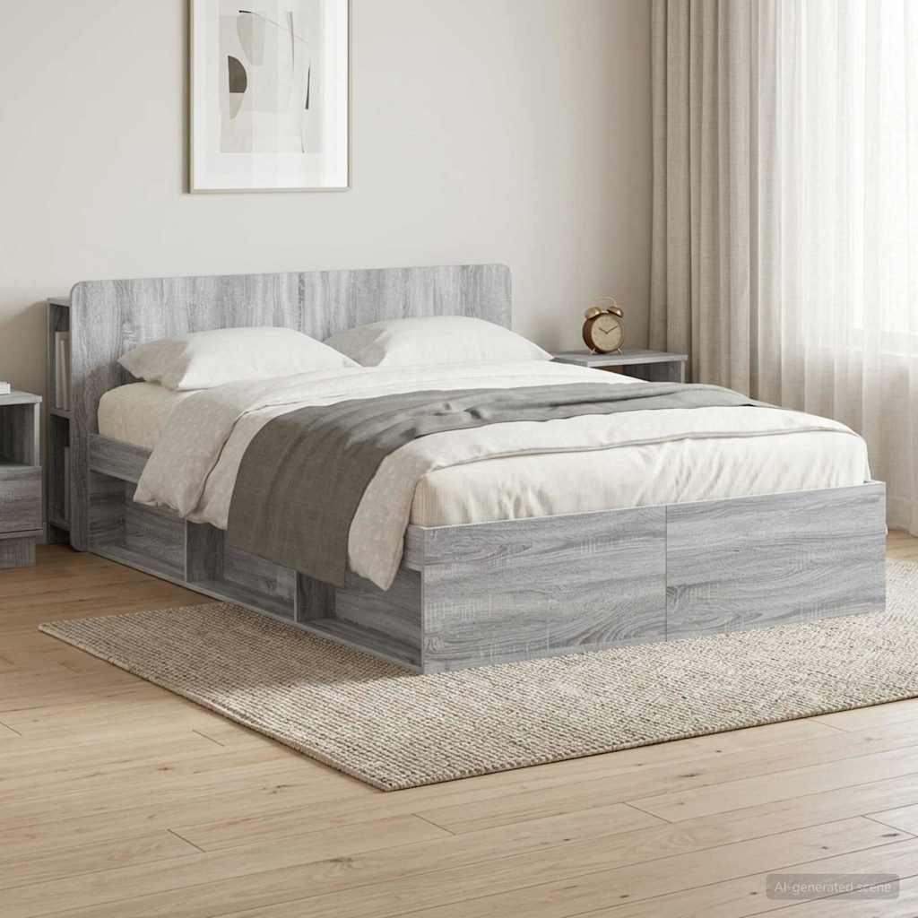 Bedframe met opslag Grijs Sonoma 160 x 200 cm Bewerkt hout is nu te koop bij PeponiXL, paradijselijk wonen!