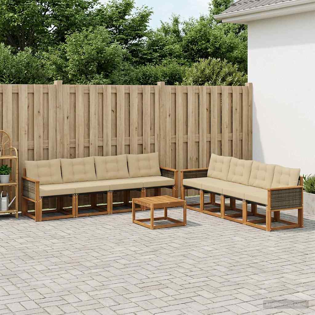 Buiten bankenset met kussen 9 pcs Natuurlijk en Beige is nu te koop bij PeponiXL, paradijselijk wonen!