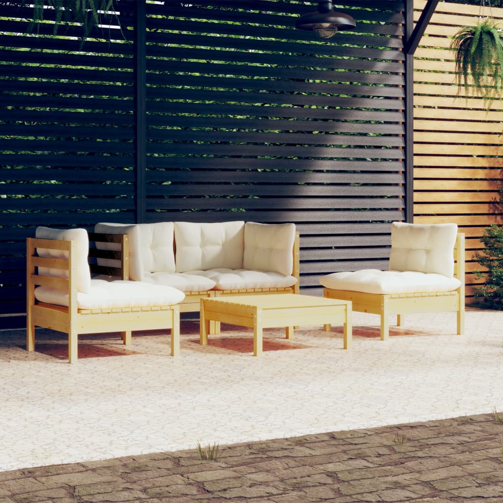 5-delige Loungeset met crèmekleurige kussens massief grenenhout is nu te koop bij PeponiXL, paradijselijk wonen!